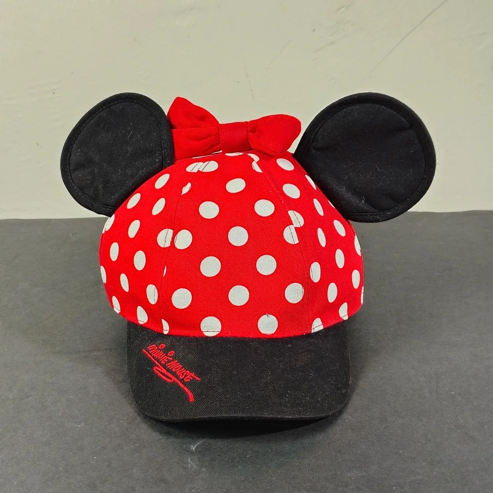 Disney Minnie Mouse Hat Girls Red Polka Dot Ears Bow Disneyland Snapback